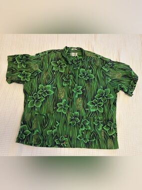 Vintage Men's Foreman & Clark Green Cotton Hawaiian Tiki Shirt